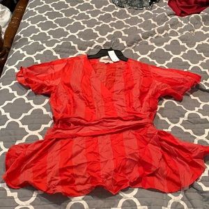 Loft Plus Red and White wrap top